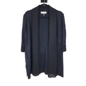 St. John Separates Black Heavy Knit 3/4 Sleeve Open Front Sweater Size Large